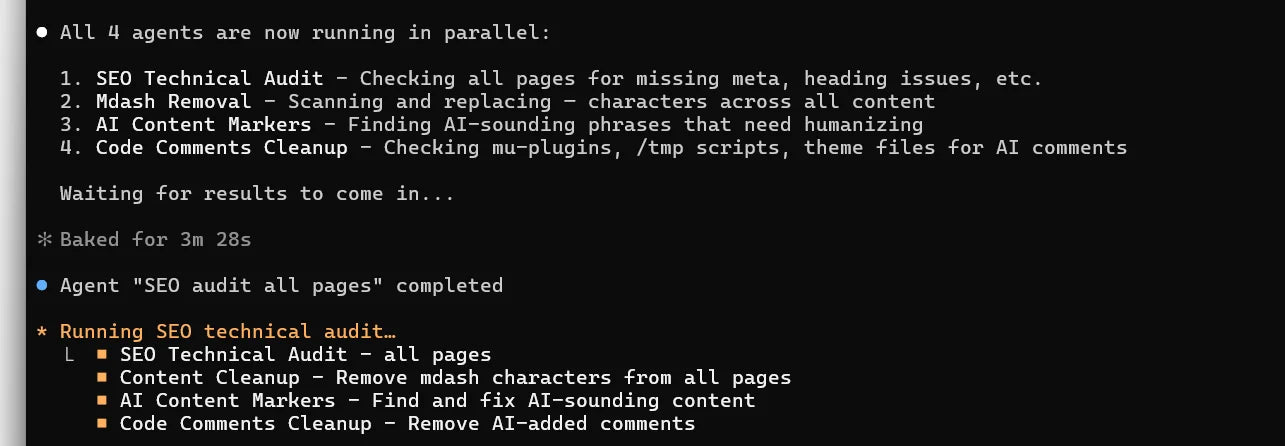 AI running automated SEO audit on WordPress site